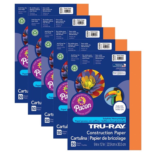 Tru-Ray Construction Paper, Electric Orange, 9x12, PK250